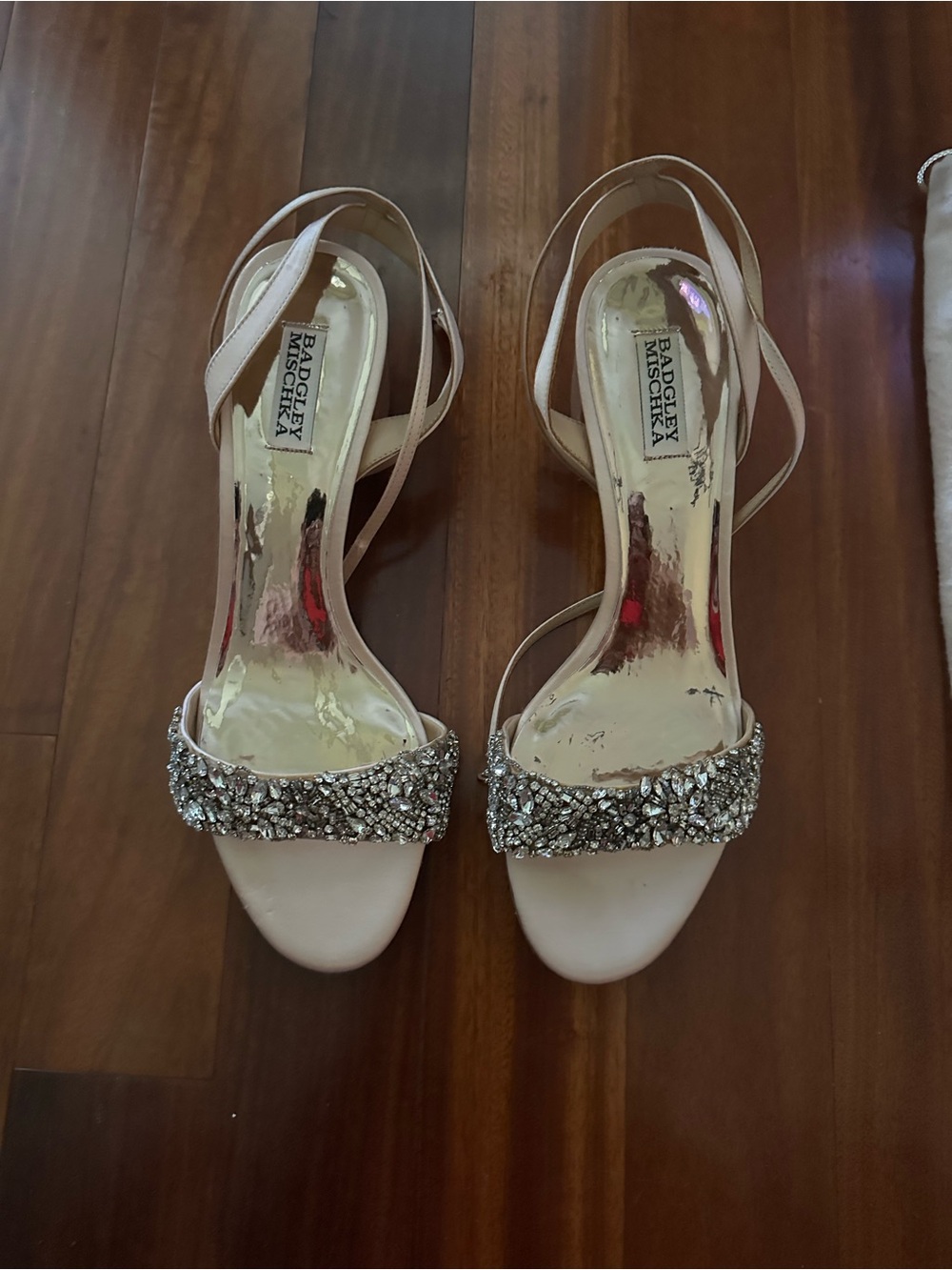 Badgley Mischka Blush Pink Crystal-Embellished Open-Toe Heels